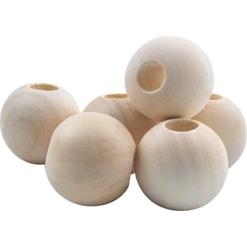 25 Pcs Wooden Beads, Natural Round Wood Loose Beads Spacer for DIY Projects Arts Craft Jewelry Making, 30mm x Diameter 3/8" Hole
