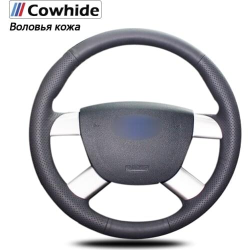Handsewing Black Genuine Leather Steering Wheel Covers for Ford Kuga 2008-2011 2009 2010 Focus 2