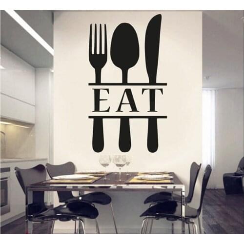 Kitchen Cutlery Decor Wall Decals Spoon Fork Wall Stickers Eat Sign Sticker Home Decoration Art Mural