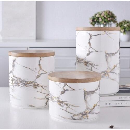 Cheap Home Marbled Texture Jar Ceramic Seasoning Jar Set Sealed Cans Kitchen Storage Jars Dried Fruit Miscellaneous Wholesale