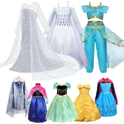 Kids Princess Dress Girls Elsa Anna Sleeping Beauty Frozen Rapunzel Snow Queen Costume Girl Cosplay Masquerade Evening Dress