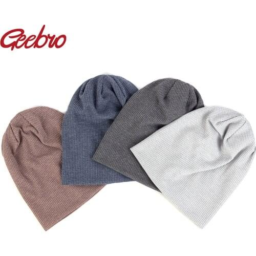Geebro Casual Cotton Unisex Ribbed Beanies Caps For Women Men Autumn Winter slouch Skullies Hat Ladies Plain Hip Hop Hats