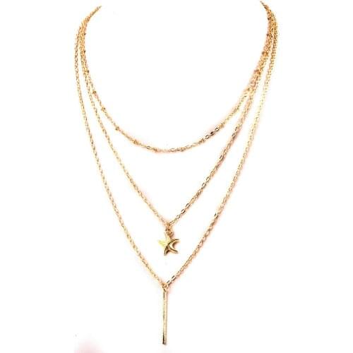 Hot Sale Starfish Statement Tassel Necklace Women Color Multilayers Chain Choker Necklaces Pendant Jewelry