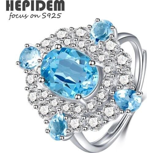 HEPIDEM 100% Really Topaz 925 Sterling Silver Rings 2021 New Women Natural Blue Gemstones Engagement Gift s925 Fine Jewelry 1975