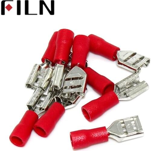 FDD1.25-250 Female Insulated Electrical Crimp Terminal for 0.5-1.5mm2 wire Connectors Cable Wire Connector Terminal AWG 22-16