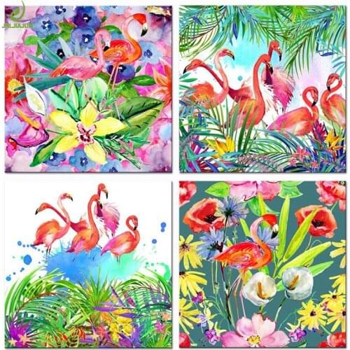 JHLJIAJUN 4 Piece Flamingo Painting Modual Canvas DecorationModular Picture Art Decorative Nordic Bedroom Living Room Posters
