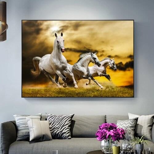 Running Horses Under the Sunset Wall Art Canvas Paintings Modern Animals Pop Art Canvas Prints For Living Room Cuadros Decor