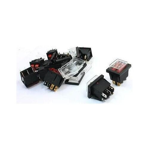 Red Pilot Lamp 6Pin Dual SPST ON/OFF 2Position Rocker Switch w Cover 5Pcs