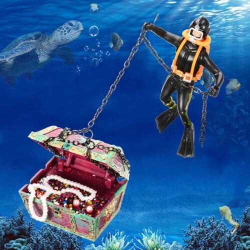 Air Action Diver Hunter Treasure Chest Ornament Underwater Landscape Figure Ornaments for Aquarium Fish Tank Decoration