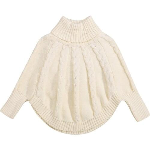 2021 0-6Y Toddler Baby Girl Sweaters Winter Fall White Solid Color Turtleneck Batwing Long Sleeve Knit Top Pullovers Outwear