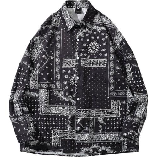 Vintage Cashew Flowers Shirt Men 2021 New Japanese Style Long Sleeve Shirts Spring Fashion Couples Harajuku Camisas Hip Hop Tops