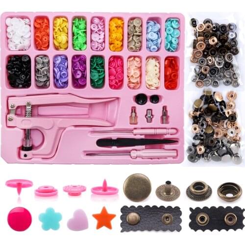 Multifunction Snap Buttons Sewing Tool Kit Pink Containers New Shape Children Buttons For Clothing DIY Press Stud Fasteners Kit