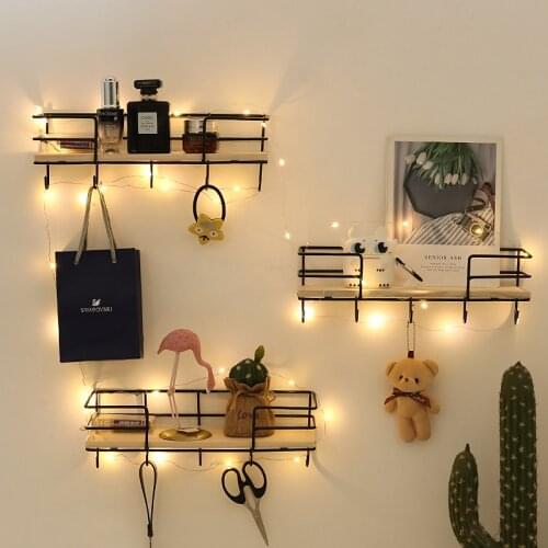 Wall Storage Racks Iron Organizer Wood Shelf Hanging Basket Container Home Decorative Display Holder Kitchen Bathroom Organiser