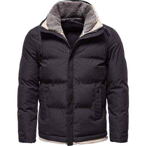 New Plush Collar Winter Mens Jackets and Coats Stand Collar Mens Casual Slim Thicken Warm Parka Men Windbreaker Coat