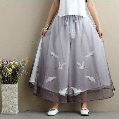 2021 New Hanfu Pants Chinese Style WomenS Casual Pants Chiffon Women Cropped Trousers Ethnic Style WomenS Wide-Leg Pants 30950