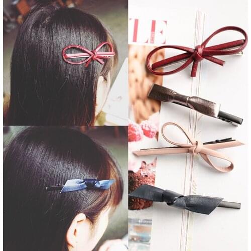 New Lovely Bowknot Female Barrettes Leather Hairpin Cute Hair Clips Headband For Women Girls Headwear Hair Accessories