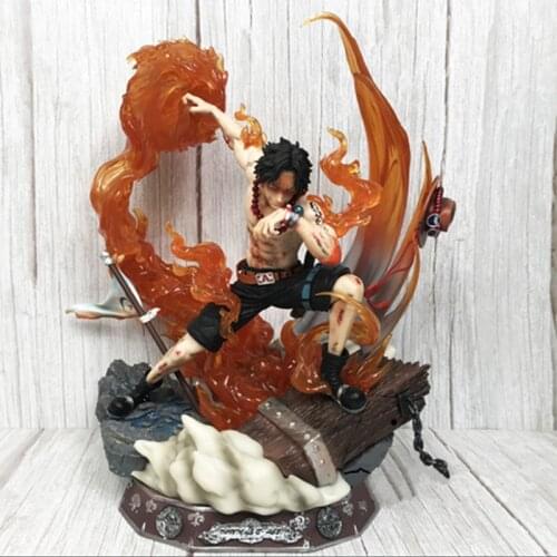 One Piece Portgas D Ace Battle Form Statue PVC Desk Fire Ball LED Light Decoration Toy Birthday Gift 41CM