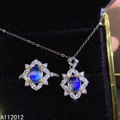 KJJEAXCMY fine jewelry natural Moonstone 925 sterling silver luxury girl new pendant necklace chain ring set support test
