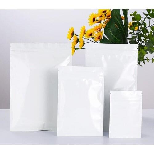 200Pcs Matte White Zip Lock Mylar Foil Bag Flat Self Seal Tear Notch for Tea Chocolate Candy Snack Storage Packaging Pouches