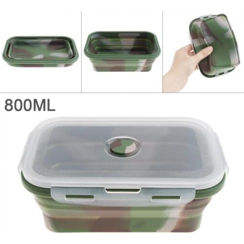 Portable Rectangle Silicone Scalable Folding Lunchbox Bento Box with Silicone Sealing Plug for - 40 Centigrade ~ 230 Centigrade