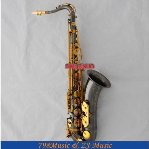 Professional New Black Nickel Tenor Saxophone Sax Hand Engraving Bell High F