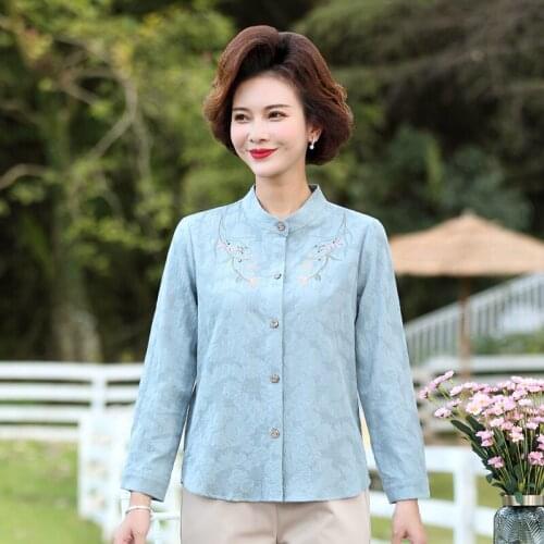 Vintage Embroidery Women Shirts Blusa Roupa 2021 Spring Mother Autumn Blouse Korean Long Sleeve Feminina Tops and Blouses Female