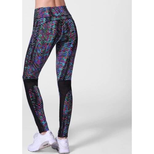 Sports Tights New High Waist Leggings Printed Stripes Stretch Running Yoga Pants Women