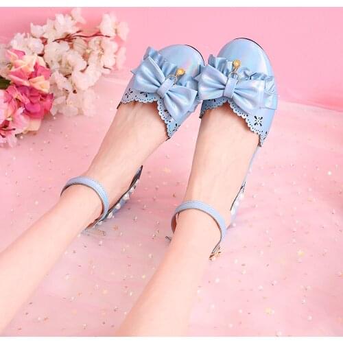 Lolita round head mid-heeled small shoes women Japanese jk uniform cute lace shallow shoes women Princess Kawaii Girl Victoria