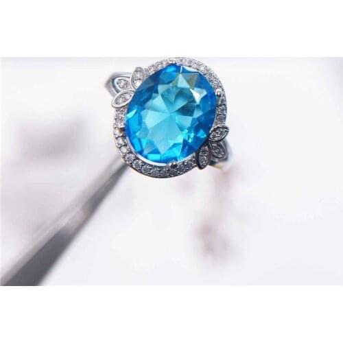 Vintage Silver Color Crystal Stone Wedding Ring Aqua Blue Oval Zircon Ring Dainty Small Leaf Engagement Rings For Women Jewelry