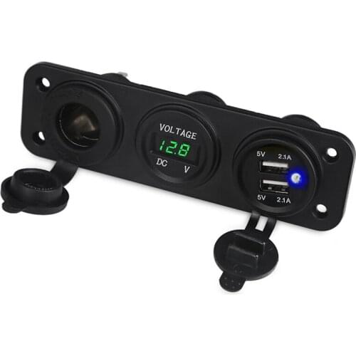3 In 1 Waterproof 5V 4.2A Car Boat Motorcycle Dual USB Port Charger 12V LED Digital Display Voltmeter Cigarette Lighter Socket