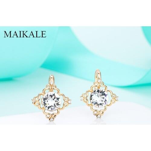 MAIKALE New Simple Round Gold Small Earrings Colorful Austrian Crystal Stud Earrings for Women Jewelry Charm Gift Brincos