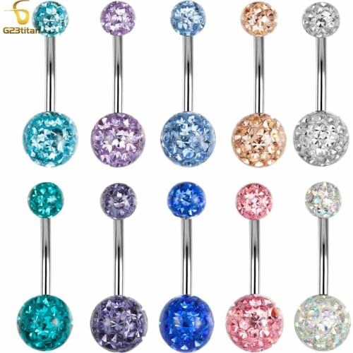 G23titan Shiny Zircon Belly Button Ring Waterproof Encapsulated Beach Navel Piercing 16G Titanium Rod Bohe Women Body jewelry