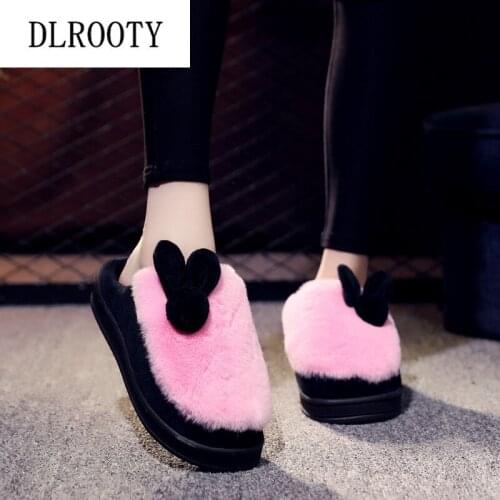 Women Slippers Indoor Flip Flops Winter Warm Rabbit Cute Fashion Platform Silent Non-Slip Home Shoes Slides Flat Casual