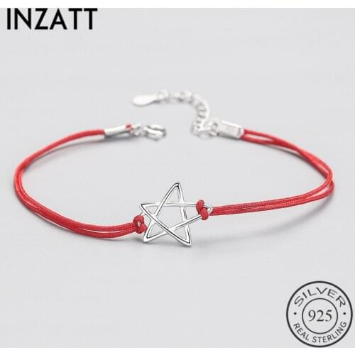 INZATT Cute Real 925 Sterling Silver Red Chain Bracelet For Women Romantic Party Pentagram Star Hollow Fashion Jewelry Girl Gift