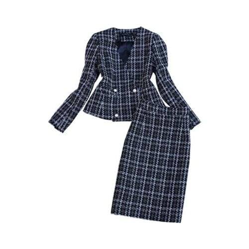 Fashion plaid suit female spring winter New high-quality temperament casual tweed small fragrance jacket + skirt two-piece Sets
