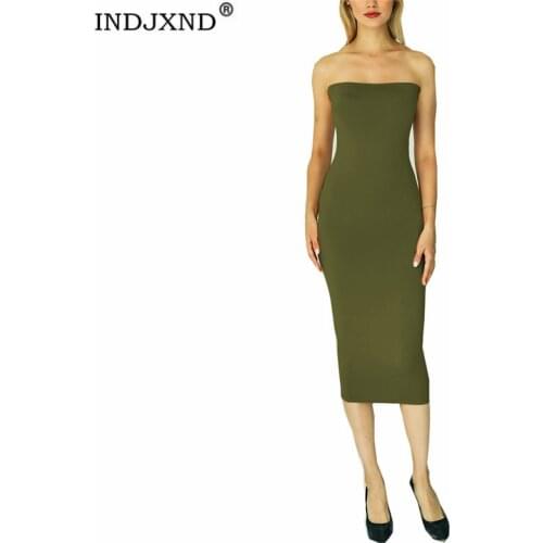 INDJXND Sexy Robe Femme Slash Neck Sleeveless Stretch Tube Dress Summer Women White Black Party Club Bodycon Outfits Streetwear