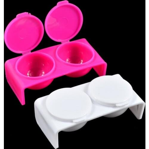 1 Pcs Double Dish Case Nail Container Plastic Tint Bowl with Cover Nail Art Equipment for Acrylic Liquid Powder UV Gel Tips Tool