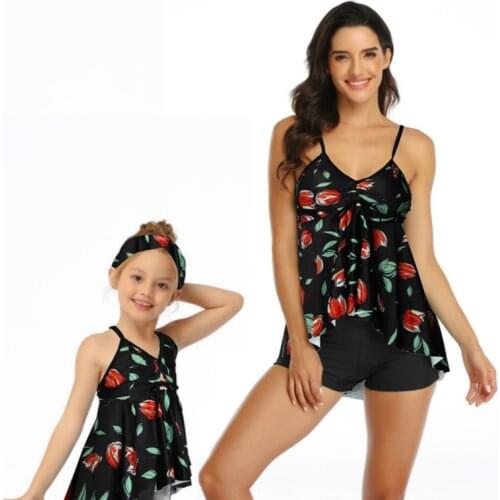 2019 Mother Daughter matching Swimsuit Clothes Printing piece double lotus leaf Parent-Child Swimwear Family Matching Outfits
