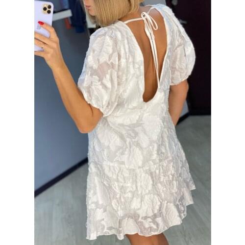 2020 Fashion Women 1/2sleeve Lace White Backless Sexy Dress Mini Dress