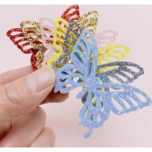 30pcs 55/35mm Hollow Out Glitter Butterfly Baby Girl Accessories Kids Headwear Felt For Crafts