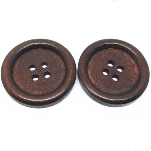 50pcs/lot 30mm Brown Wood Round Sewing Buttons with 4 Holes for Overcoat Button Decorations Scrapbooking
