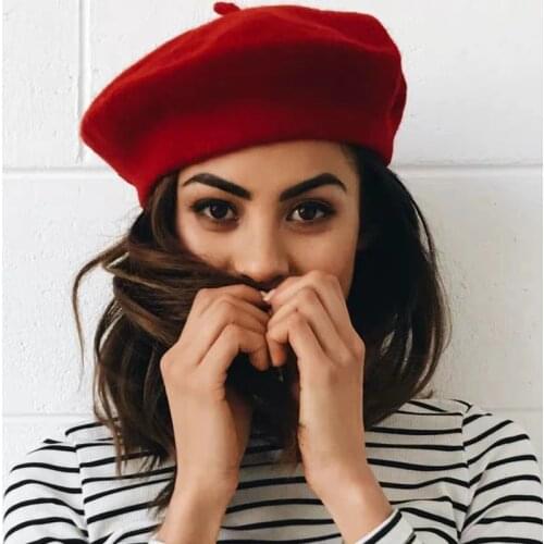 Women Girls Berets Winter Warm Faux Wool Beret French Artist Beanie Hat Cap red black purple beige orange Flat Top caps