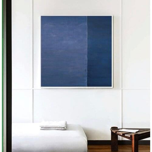Free Shipping Modern Handmade Blue Canvas Oil Painting Wall art picture Unframed Canvas Square Painting Waterproof