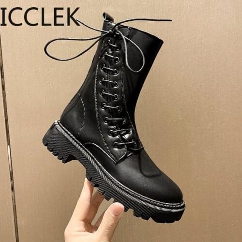 2020 Autumn Winter Ankle Boots Fashion Round Toe Women Boots Lace Up Platform Boots Woman Botas Mujer Motorcycle Boots