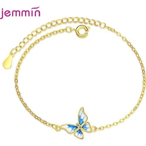 Cute Butterfly Gold Charm Bracelet For Women Girls 925 Sterling Silver Best Friend Gift Luxury Jewelry Wholesale