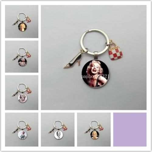 American movie star Marilyn Monroe keychain with high heels fashion bag pendant retro idol photo keychain ring fan jewelry