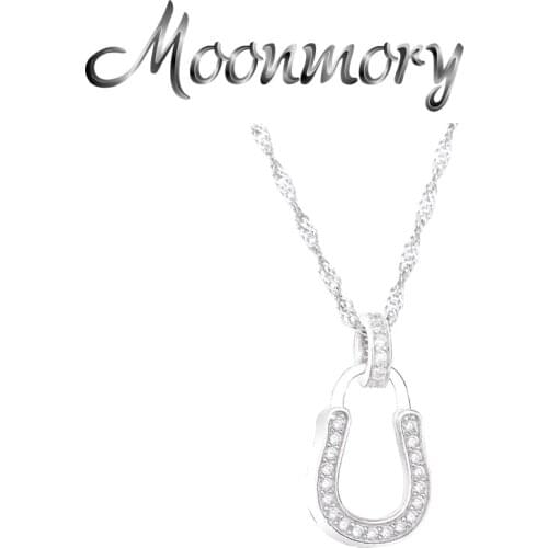 Moonmory 925 Sterling Silver Zircon Horseshoes Pendant Long Chain Necklace For Women Wedding New Elegant Luxury Collar Jewelry