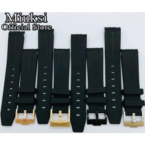 Miuksi 20mm black curved end rubber strap with stainless steel pin buckle