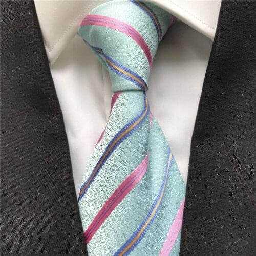 10 cm Width New Design Mens Ties Jacquard Woven Neck Tie Mint Green with Red Diagonal Stripes Neckties Corbatas