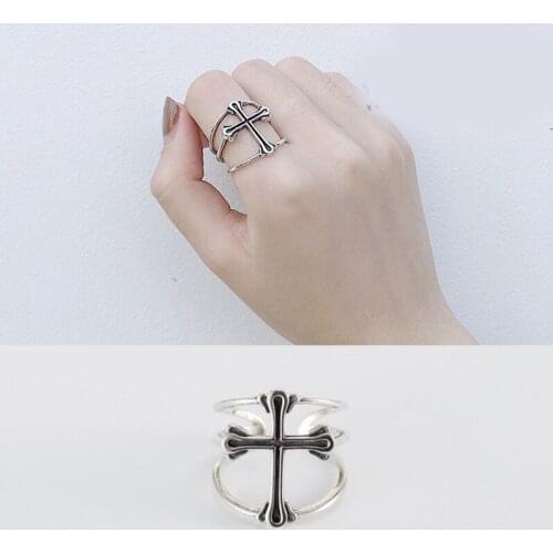 2019 Fashion Silver Color Large Cross Rings Gifts For Women Trendy Statement Jewelry Joyas De Plata Anillos Anelli
